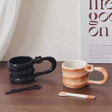 Taza de cerámica con forma de gato linda, taza de café creativa a rayas con asa de gato, regalo único para mujeres o amantes de los gatos - Multicolor - Ver 4