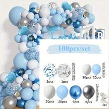 100个蓝白马卡龙气球花环套装 - 金属光泽，适合青少年派对、生日、性别揭晓派对和婚礼 - 查看 3