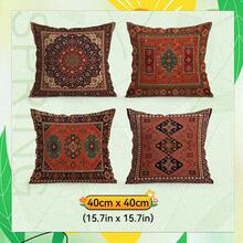 4 buc. fețe de pernă decorative din catifea, stil boem, cu model geometric negru și roșu, 100% poliester, decor pentru canapea și dormitor în living, fără inserții de pernă, 40x40cm/45x45cm/50x50cm - Geometrie boemă - Vizualizare 12