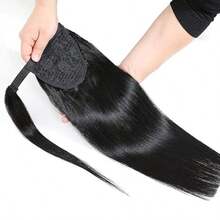 BINF Mother's Day8-26 Inches Bone Straight Wrap Around Ponytail Virgin Remy Human Hair 100G Extensions Brazilian Pony Tail Hair Clip In Ponytail Can Be Washed, Conditioned, Cut, Colored, Flat Ironed, Bantu Knotted, Twisted Out And More,Treated Just Like Your Own Hair For Women - Natural Black - 查看 3
