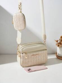 2pcs/Set New Straw Woven Bag, Multi-Layer Crossbody Shoulder Bag, Women Handbag Accessory - Beige - View 4