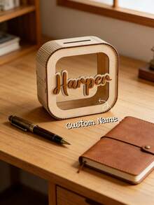 1pc Customized Wooden Piggy Bank - Personalized Cash Box, Can Be Engraved With Your Name, Perfect For Christmas Gifts, Housewarming, Birthday, Easter, Thanksgiving And Other Special Occasions - Multicolor 3 - View 3