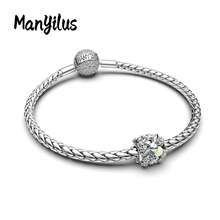 Manyilus 925纯银花朵蝴蝶蜜蜂吊坠套装，自然灵感三叶草珐琅镶嵌立方氧化锆串珠，适配原装手链项链，DIY珠宝礼物（女士） - 彩色 - 查看 7