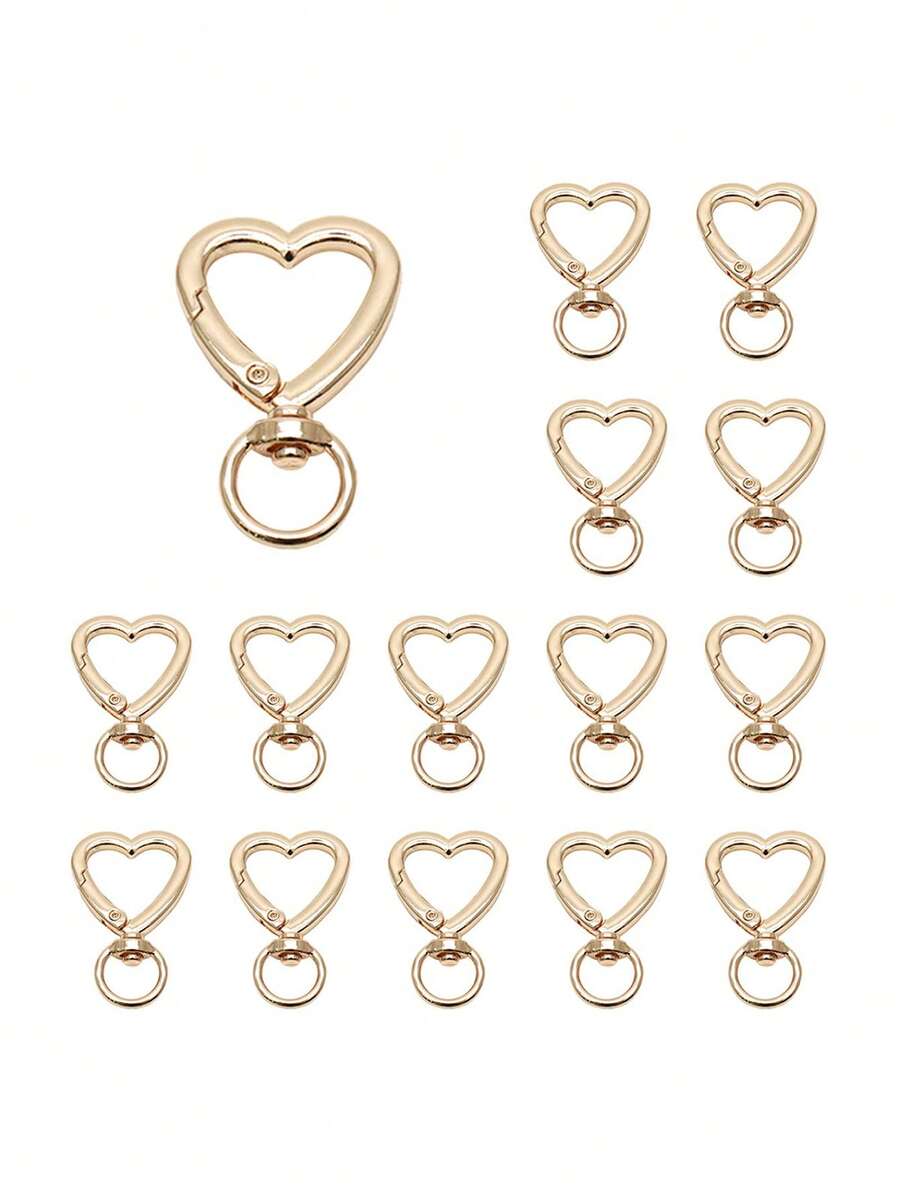 6个心形/旋转圆环/弹簧扣钥匙扣 新款饰品配件，桃心钥匙圈 DIY小礼物吊坠 - 金黃色 - 查看 1