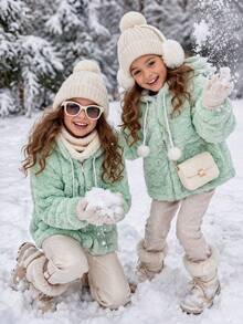 Warm Children's And Youth Teddy Jacket With Hood. - Mint Green - View 1