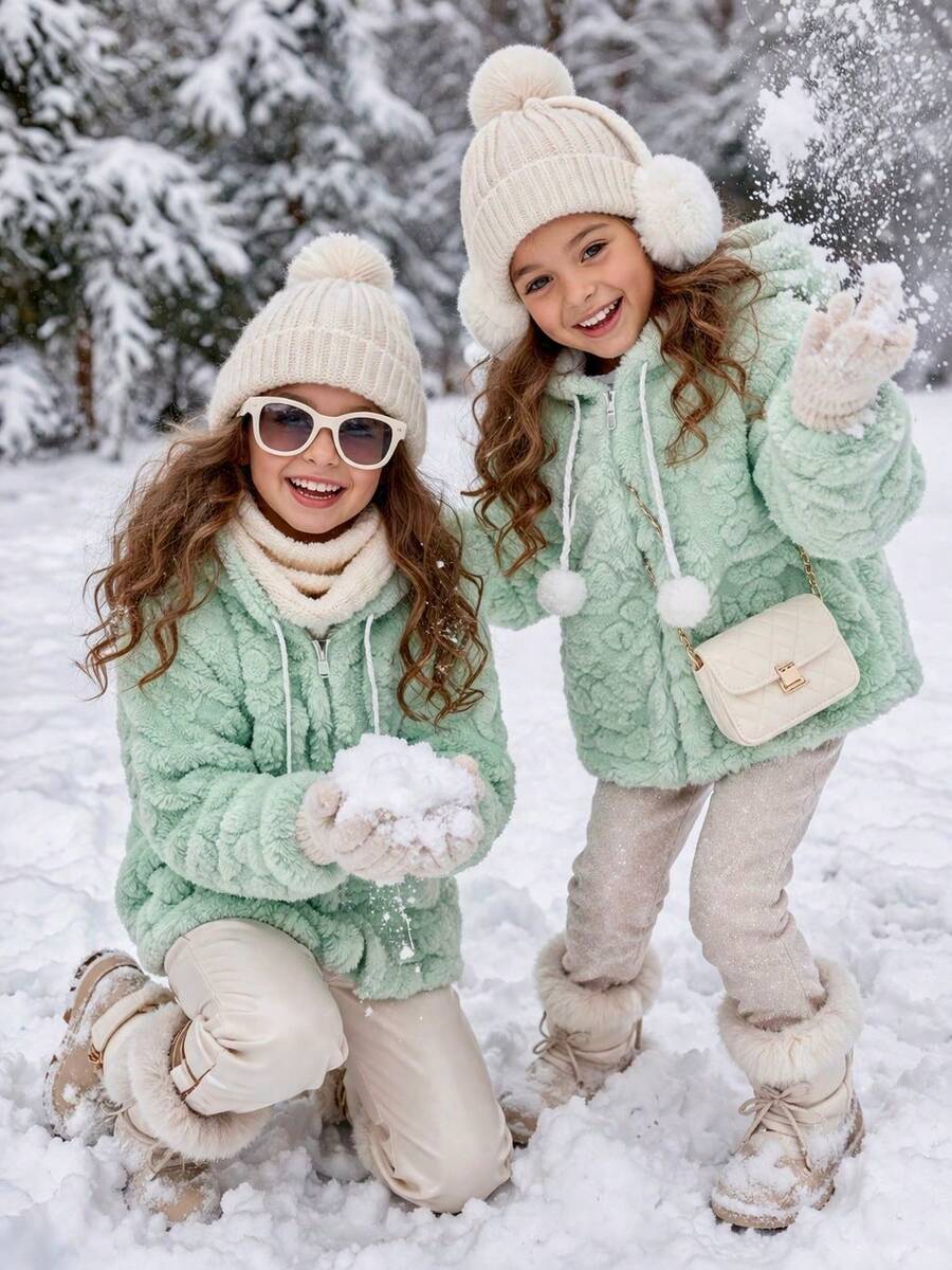 Warm Children's And Youth Teddy Jacket With Hood. - Mint Green - View 1
