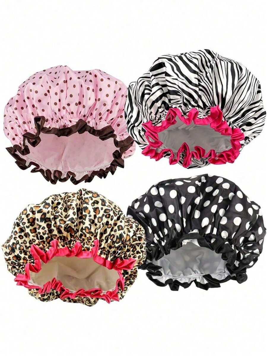 1pc Women's Double-Layer Waterproof Shower Cap, Elastic And Reusable, Shower Cap, Printed Bathroom Cap, Daily Necessities, Summer Shower Cap, Hat - Multicolor - View 1