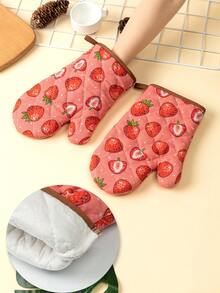 Strawberry Pattern Thickened Kitchen Microwave Oven Gloves And Pot Holders Set, Suitable For Home Kitchen, Dining Room, Oven, 2pcs/4pcs Set - Strawberry - View 6