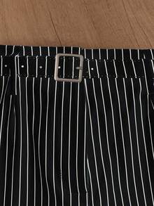 Women's Striped Casual Sleeveless Top And Pants Set, Suitable For Office And Garden, Spring/Summer - 黑色 - 查看 7