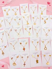 10件套不锈钢蝴蝶、花朵、心形耳环项链套装，多款式耐用饰品，适合日常休闲佩戴 - 10組隨機款金色耳環項鍊套裝 - 查看 3