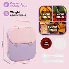 Caperci Caja bento clásica - Caja de almuerzo a prueba de fugas con 3 compartimentos, contenedor de aperitivos con tenedor, cuchara y taza pequeña para salsa, asa portátil, resistente a caídas, apta para microondas y lavavajillas - Multicolor - Ver 3