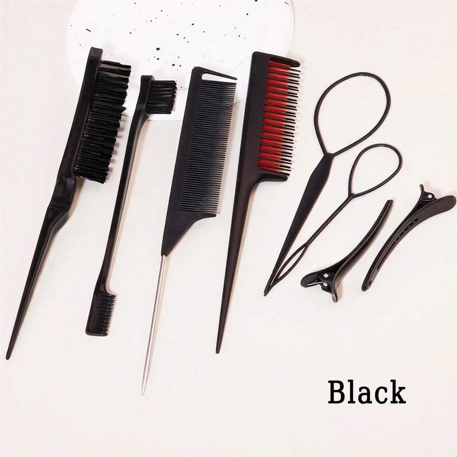 Bộ lược tạo kiểu tóc 8 món gồm lược ba ngạnh, lược đuôi chuột, lược chải viền tóc, dụng cụ tết tóc, phụ kiện salon tóc. - Xem 1