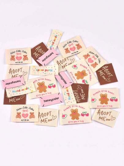 30pcs 19.5-51mm Colorful Mixed Style Bear/AOOPTMEOW/Honeycolor Pattern Labels For DIY Personalized Clothing/Hat/Backpack Decoration Sewing Accessories