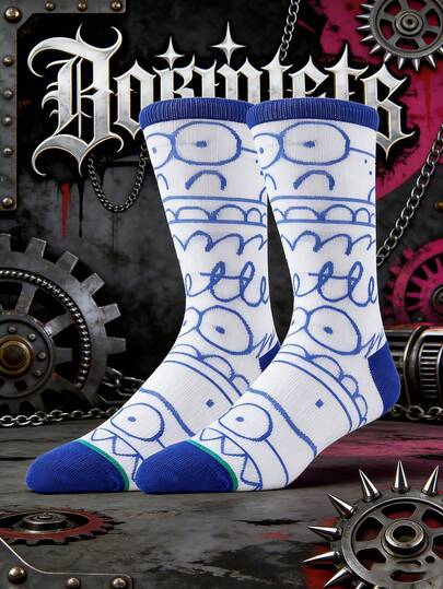 1 Pair Unisex Crew Socks With Street Fashion Skateboard, Basketball, Hip-Hop Banana & Fruit Designs, Novelty Fun Crazy Socks