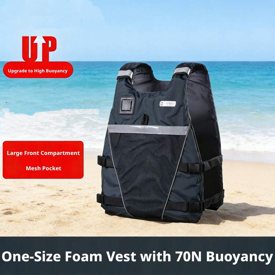 一件装中式浮力背心，轻便救生衣，成人冲浪钓鱼户外救生背心，皮划艇游泳漂浮背心，大口袋设计，可调节肩带，男女通用，漂流 - 黑色 - 查看 1