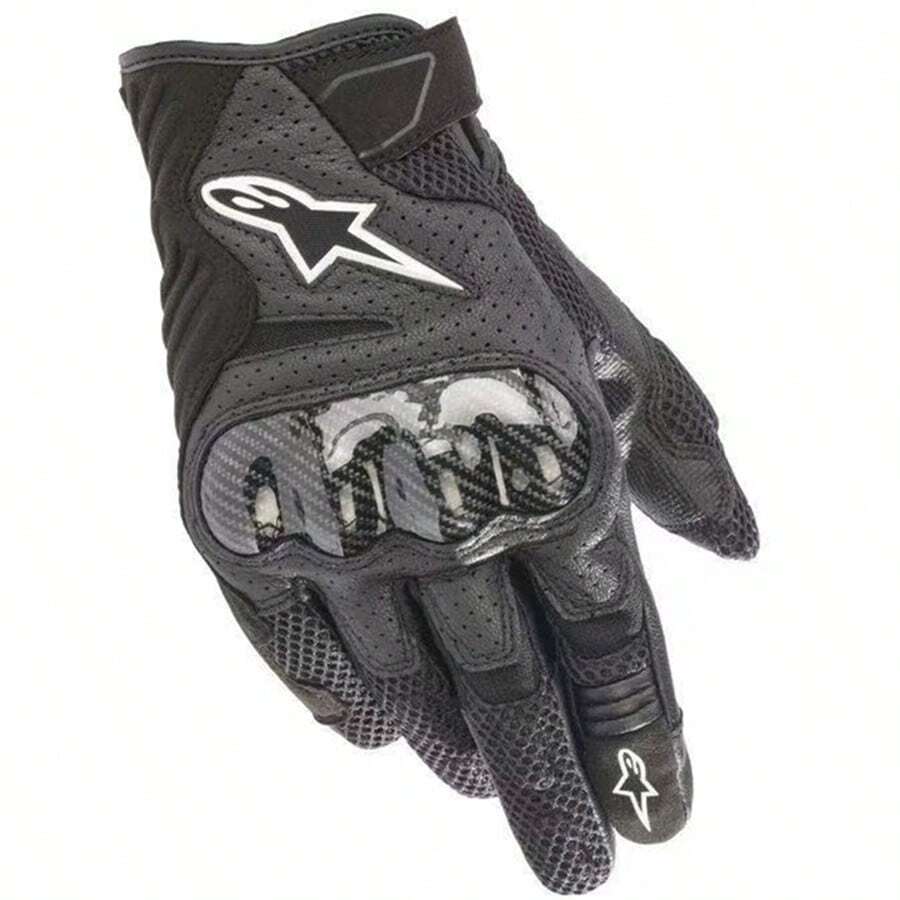 Alpinestars SMX-1 AIR V2 摩托车手套，超细纤维皮革碳纤维材质，适用于骑行、摩托车、越野摩托车、自行车，透气防护，耐磨，触屏操作，男女通用