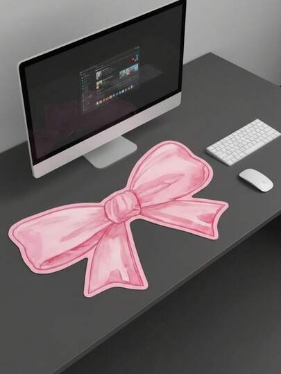 Alfombrilla de ratón extra grande XXXL de cobertura total con forma irregular, impermeable y antideslizante, 100 x 50 cm, base de goma y superficie de tela, con patrón de lazo de acuarela rosa, compatible con ratón con cable e inalámbrico, para uso en oficina y hogar, regalo dulce, regalo del Día de la Madre