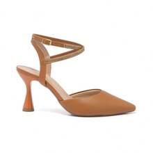 Di Valerina Formal Pumps With Rhinestone Straps, High Thin Heel, Elegant, - Camel - View 3