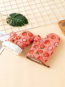 Strawberry Pattern Thickened Kitchen Microwave Oven Gloves And Pot Holders Set, Suitable For Home Kitchen, Dining Room, Oven, 2pcs/4pcs Set - Strawberry - View 8