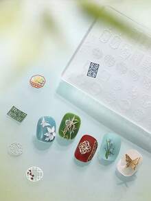 3D 精准浮雕美甲模具，超薄硅胶模具，适用于窗花、竹子、花卉、蝴蝶浮雕凝胶美甲模具 - 無色 - 查看 12