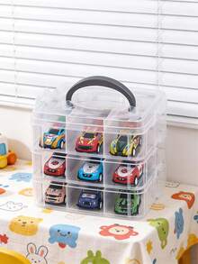 1pc Baby Room 4-Layer 24-Slot/3-Layer 18-Slot Transparent Portable Car Model Storage Box, Handmade Storage Box & Organizer, Multi-Functional Car Model Storage Box - Multicolor - View 2