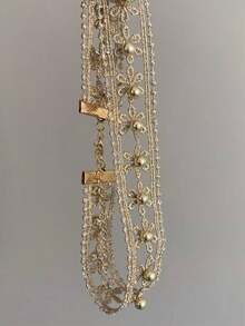 1件双面金线镂空花朵串珠珍珠项链，适合日常佩戴、派对、节日礼物 - 彩色 - 查看 3