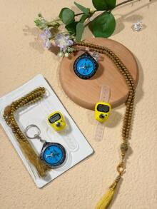 Muslim Pilgrimage Essential Electronic Counter Compass, 99 Pearl Tassel Prayer Beads Handheld Digital Counter, Muslim Islamic Religious Supplies - Multicolor - View 3