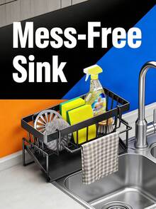 High Quality Kitchen Sink Tray, Integrated Sponge Rack, Multi-Purpose Carbon Steel Kitchen Countertop Storage Rack, Suitable For Rag, Dish Soap, Brush, Space Saving Bathroom Organizer, Kitchen Storage Rack, Kitchen Accessories - Multicolor - View 4