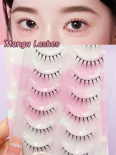  Asiteo 7 Paar spitze Anime-Puppen-Stil Wimpern, leichte Manga-Stil Einzelstück Kunstwimpern, thailändischer Natürlicher Look, geeignet für Anfänger Volumen-Wimpernstreifen