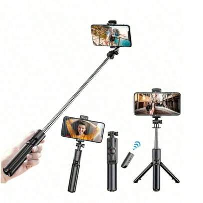 1 pieza Palo de selfie inalámbrico con trípode, control remoto, soporte para teléfono y trípode incorporado, compatible con teléfonos iOS y Android, adecuado para vacaciones de verano, viajes, iluminación, actividades al aire libre, transmisión en vivo