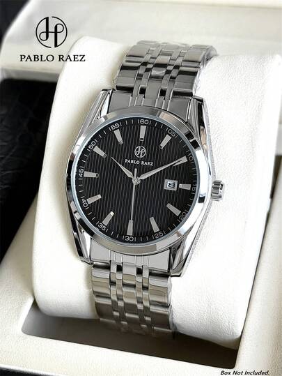 Pablo Raez 1 pieza Reloj de pulsera de negocios para hombre, reloj de hombre encantador de marca, nuevo accesorio de joyería de lujo de verano de marca AAA, correa de acero inoxidable, caja de acero plateado IPS, verde degradado, resistente al agua 50M, calendario minimalista y exhibición del día, reloj de cuarzo casual de acero para hombre