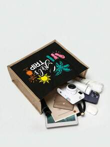 Bolso de tela con estampado tropical "Girl's Trip" y estuche a juego para maquillaje, bolso de lona con estampado de palmeras, sol y chanclas para playa y vacaciones, bolso de yute reutilizable - Multicolor - Ver 9
