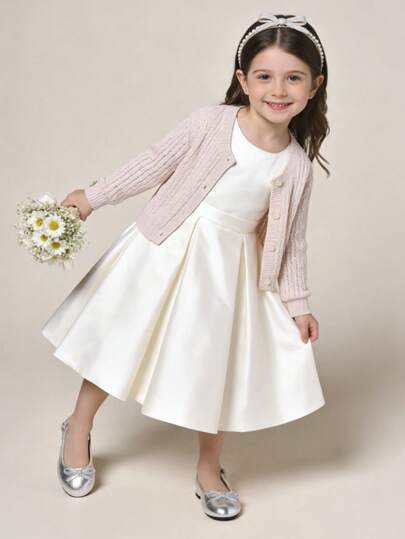 1双女童银色水钻蝴蝶结PU玛丽珍高跟凉鞋，简约时尚百搭，适合日常上学、舞台表演、周末户外活动、生日婚礼派对等场合。