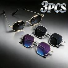 3pcs Polygon Frame Lightweight Futuristic Fashion Glasses, Suitable For Vacation, Driving, Beach Travel, Gifts - Multicolor - View 5