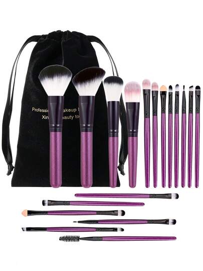 18 piezas Juego de brochas de maquillaje + 1 bolsa de franela