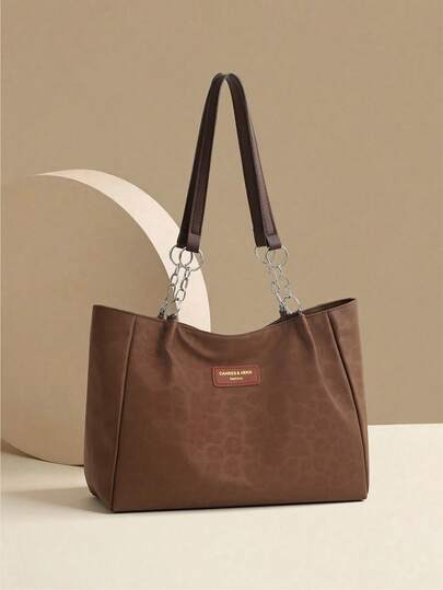 New Vintage-Style Casual Leopard-Print Large-Capacity Shoulder Tote Bag For Women: A Versatile, Spacious Handbag Perfect For Shopping And Commuting