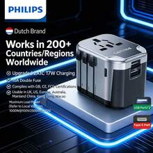 PHILIPS Bộ chuyển đổi nguồn du lịch đa năng, hỗ trợ phích cắm Anh/Mỹ/EU/Úc, thích hợp cho Nhật Bản, Hàn Quốc, Singapore, Hồng Kông, sạc nhanh 2A1C. - Nhiều màu - Xem 1