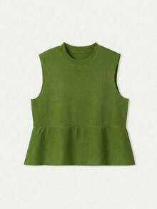 Blusa sin mangas de punto para mujer, estilo minimalista casual, unicolor, bajo con volantes, favorecedora, adecuada para ir a trabajar, citas, vacaciones, tiempo libre - Verde militar - Ver 8