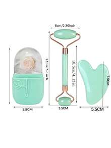 Bộ 3 món dụng cụ massage Gua Sha mặt, túi chườm đá, con lăn massage, dụng cụ cạo cơ thể, dụng cụ massage màu xanh lá cây, massage làm đẹp da mặt và nâng cơ. - màu xanh lá - Xem 8