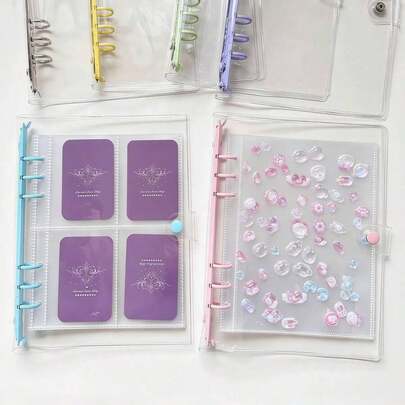 Sổ tay bìa rời trong suốt tối giản cỡ A5, bìa PVC mềm, bộ sổ tay, thích hợp để dán sticker, làm album ảnh, nhật ký tự làm, sưu tập thiệp, kẹp tài liệu, sách sticker trong suốt, album ảnh, sổ kế hoạch, nhật ký cá nhân, sổ ghi chép, đồ dùng văn phòng.