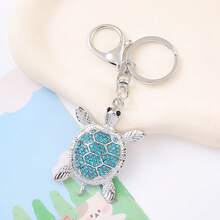 Single-Piece Diamond-Studded Sea Turtle Keychain In Pink, Blue, And Green, Stylish Turtle Keyring For Backpack Decoration - màu xanh hồ - Xem 6