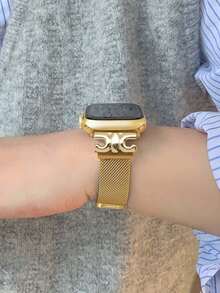 1条不锈钢金属配件金色表带，兼容 SE、S11-S1，尺寸可选38mm、40mm、41mm、42mm、44mm、45mm、46mm、49mm，奢华磁吸可调节金色表带，智能手表表带，女士表带，夏季沙滩配饰，生日派对、婚礼、商务活动、节日礼物 - 金色 - 查看 3