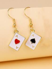 1对女士黑红相间黑桃A心形合金吊坠耳环，独特设计 - 彩色 - 查看 8