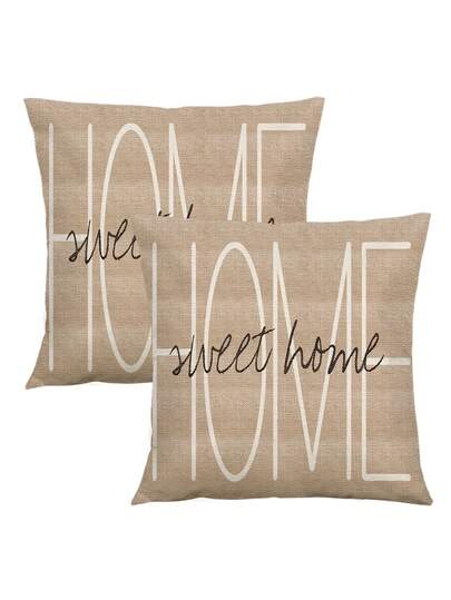 2pcs Spring Style "Sweet Home" Printed Linen Pillow Covers, Hidden Zipper Closure, Machine Washable, Home Decorative Throw Pillow Covers For Sofa, Living Room, Bedroom, No Pillow Insert