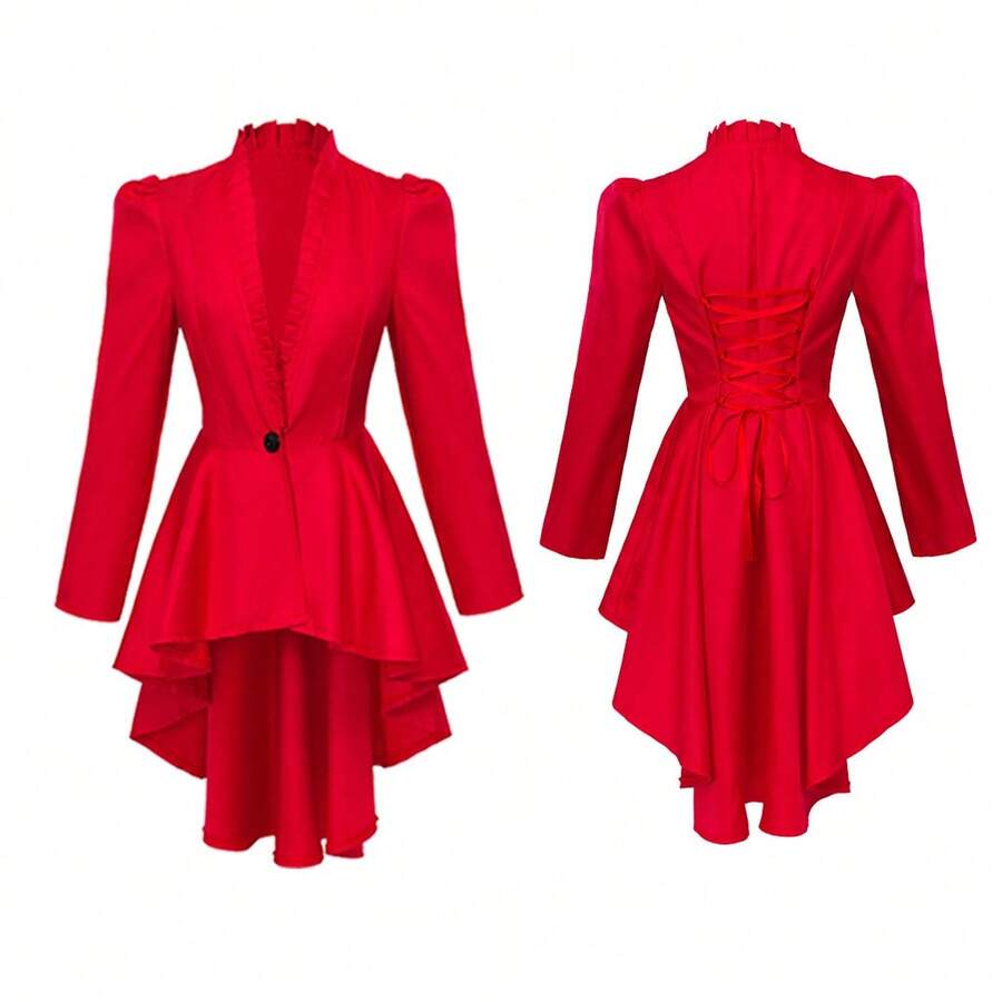 Traje renacentista femenino, abrigo steampunk medieval, vestido gótico victoriano vintage - Rojo - Ver 1
