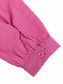 ii Plus Size Casual Solid Color Lace Patchwork Ruffle Trim Long Sleeve Top Spring - Hot Pink - View 6