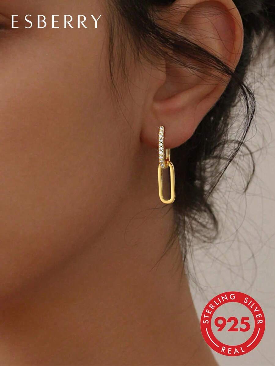 ESBERRY 1 par de elegantes pendientes de aro de plata de ley 925 de 12 mm, estilo minimalista, adecuados para aniversario de mujer, regalo de cumpleaños de novia, uso diario y para citas, joyería exquisita