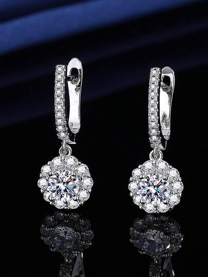1 Đôi bông tai dáng hoa tối giản thời trang đính đá giả moissanite, bông tai đính đá đa năng phù hợp cho tiệc tùng, lễ hội, kỳ nghỉ và đeo hàng ngày.