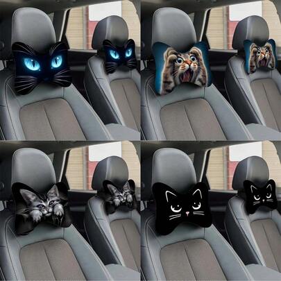 1/2 chiếc bọc tựa đầu xe hơi họa tiết mèo, gối tựa cổ xe hơi, phụ kiện nội thất xe hơi, đệm ghế phù hợp cho mọi mùa.