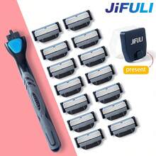 jifuli Giffarine升级版男女通用剃须刀，4层不锈钢刀片，柔韧刀片，可更换手动脱毛刀头，亲肤润滑刀片，易于清洁且不易堵塞，中性刀头。（节日礼物） - 安全刮鬍刀 + 刀頭 - 查看 1